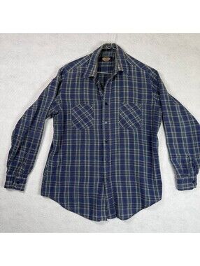 Vintage Towncraft Large Tall Blue Plaid Cotton Flannel Shirt